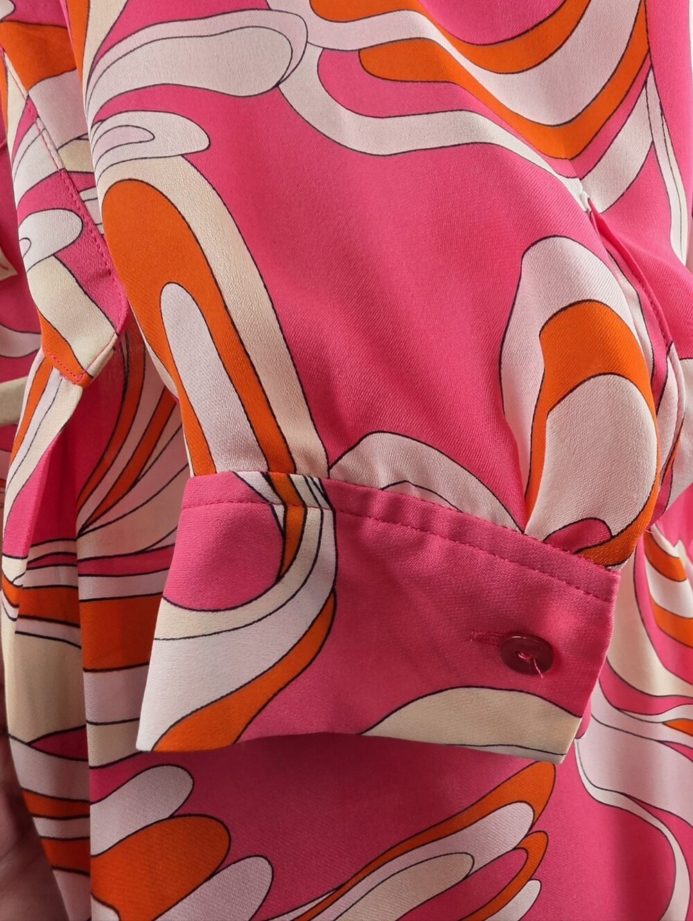 L'AGENCE Nina Long Sleeve Blouse In Orange & Rose Abstract Swirl - Picture 12 of 13
